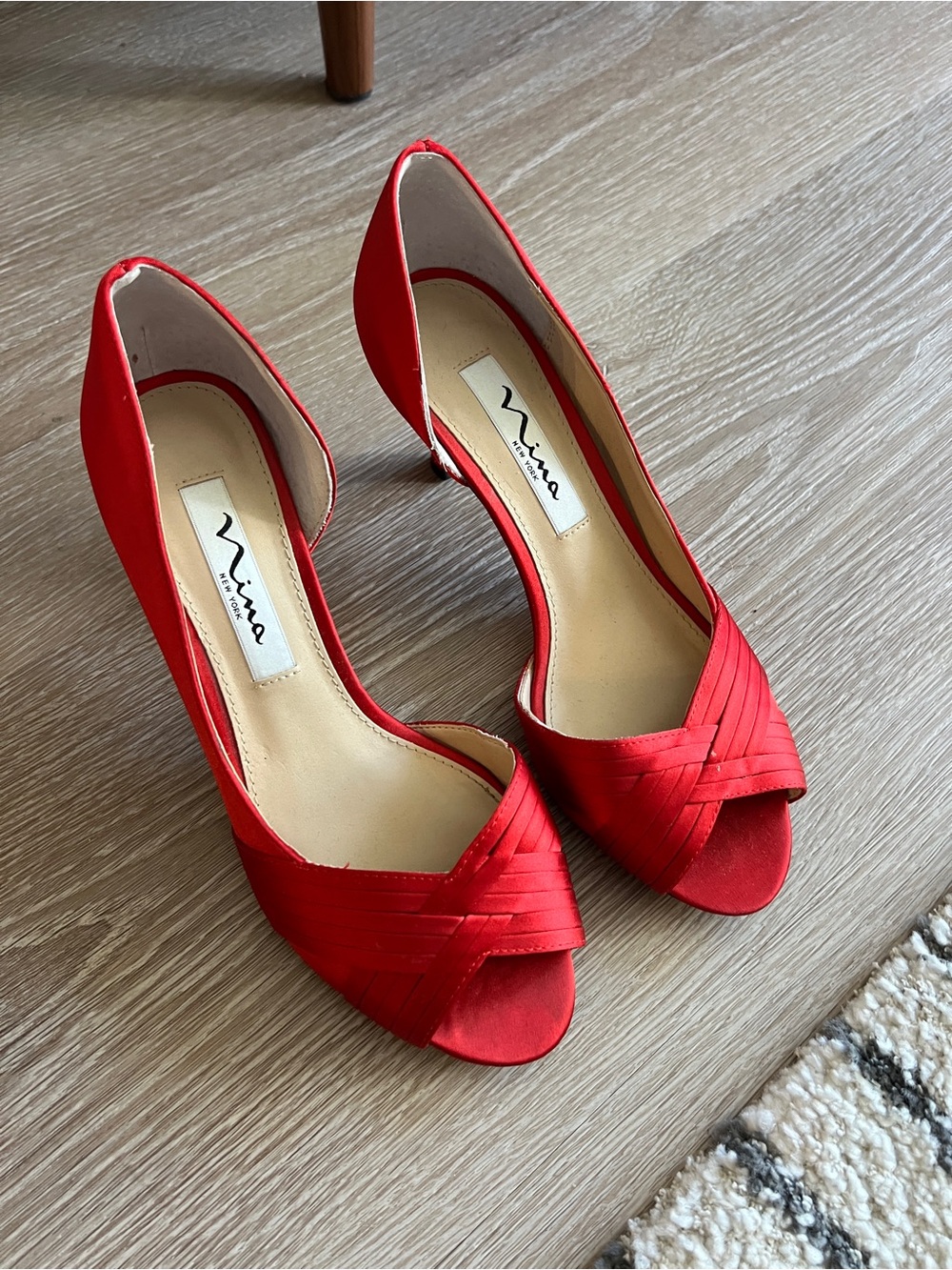 Nina Contessa Red Satin Peep-Toe Heels